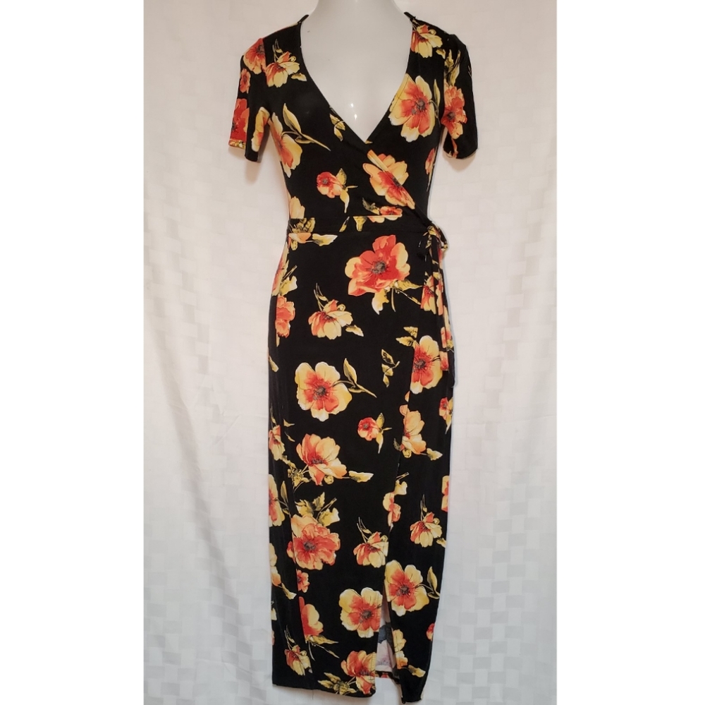 Bleuh Ciel Maxi Floral Wrap Dress.